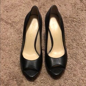 Black platform peep toes